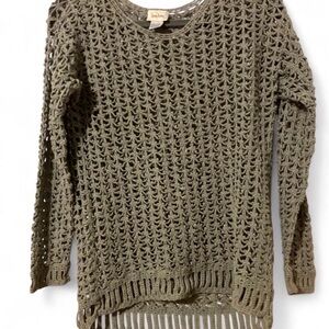 Neiman Marcus Olive Green Crochet Sweater
